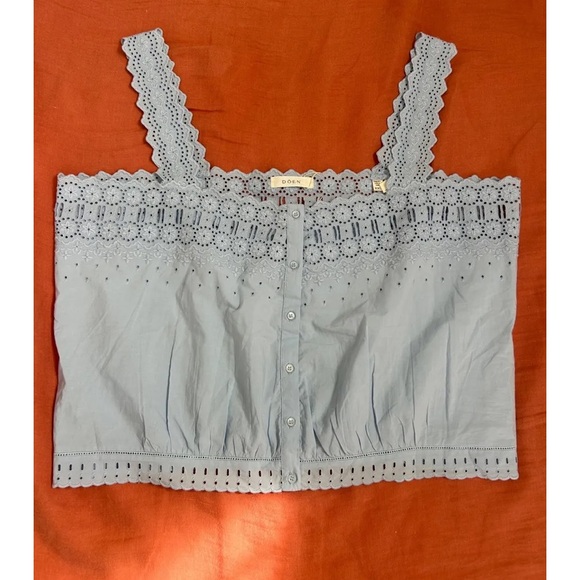 Doen NWT Estelle Bluebird light blue lace embroidered tank top - Picture 2 of 5